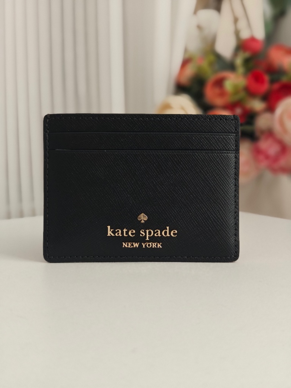 New Kate Spade Madison Leather Small Slim Card Holder Black KI368 $89